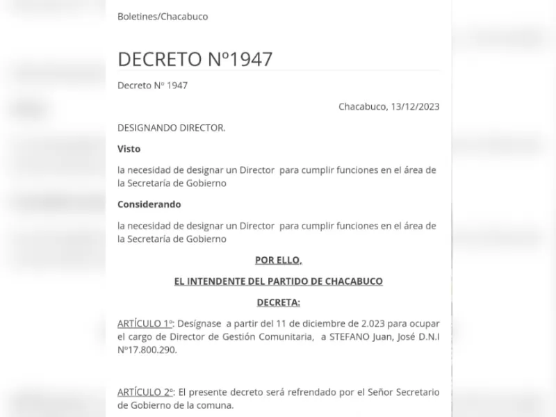 Chacabuco: denuncian a Juan José Stefano por presuntos vínculos con el intendente Golia