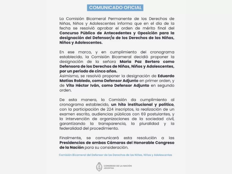 Comisión Bicameral designa a María Paz Bertero como Defensora de Niños, Niñas y Adolescentes