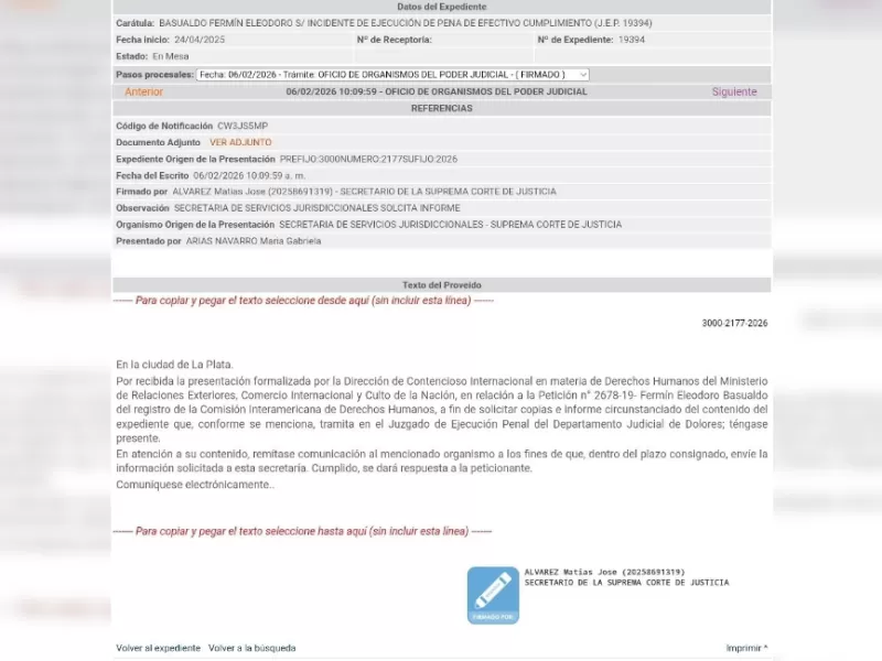 La Corte bonaerense requiri&oacute; el expediente del caso Basualdo tras un planteo ante el sistema interamericano