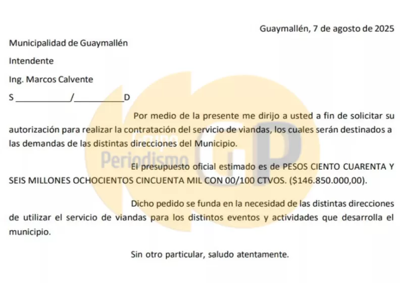 Mendoza: el intendente de Guaymallén gastará 147 millones en catering para reuniones oficiales