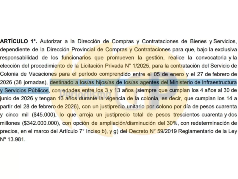 Axel Kicillof destina en Buenos Aires más de 340 millones para colonias exclusivas para hijos de empleados públicos