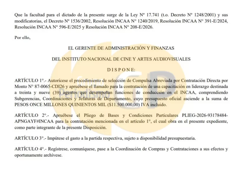 El Gobierno de Milei predica austeridad, pero destina 11,5 millones de pesos a cursos de liderazgo en el INCAA