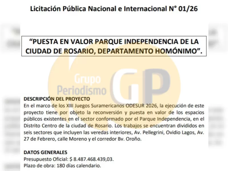 Santa Fe destina m&aacute;s de 8.487 millones de pesos para reconvertir el Parque Independencia por los Juegos Sudamericanos