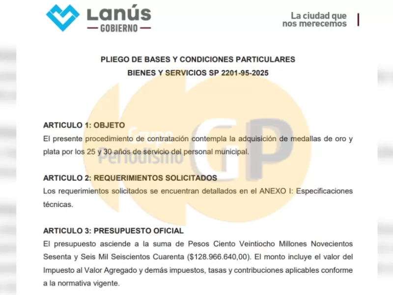 Lanús destina más de 128 millones en medallas para empleados municipales