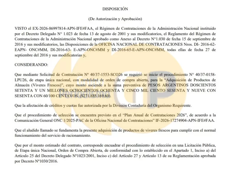 Defensa destina casi 272 millones de pesos a v&iacute;veres y bebidas para consumir en apenas cuatro meses