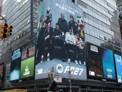EA SPORTS FC 27 reuni&oacute; a Mbapp&eacute;, Bellingham y Lewis Hamilton en una campa&ntilde;a gigante en Times Square