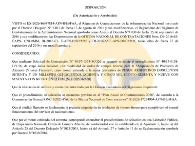 Defensa destina casi 272 millones de pesos a v&iacute;veres y bebidas para consumir en apenas cuatro meses